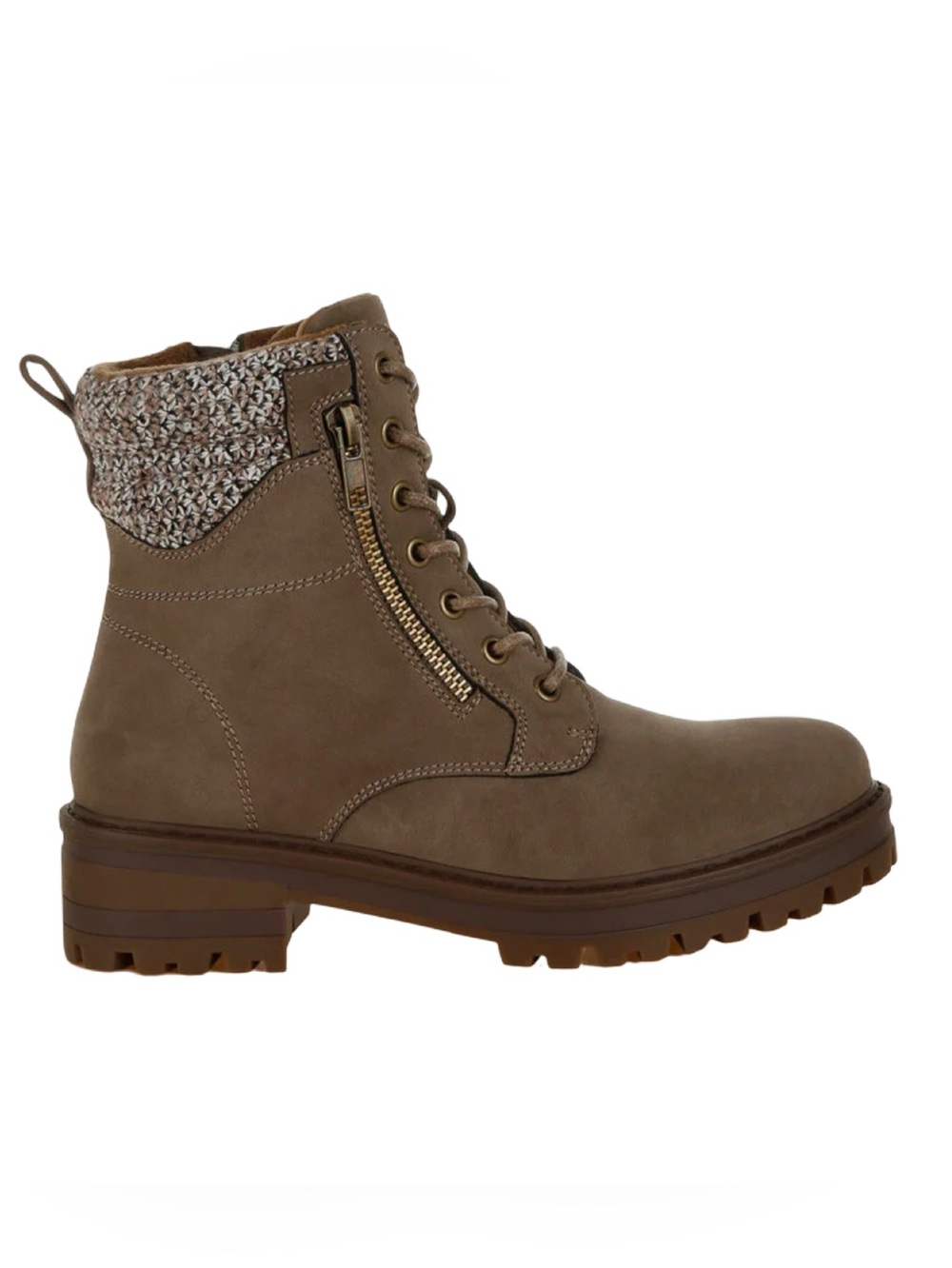 London Rag Mahisha Knitted Collar Zip-Up Hiker Boots In Taupe Size 9